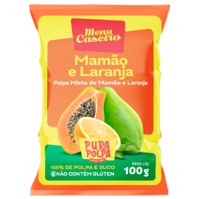 Polpa Mista de Mamão com Laranja Pura Polpa 100g
